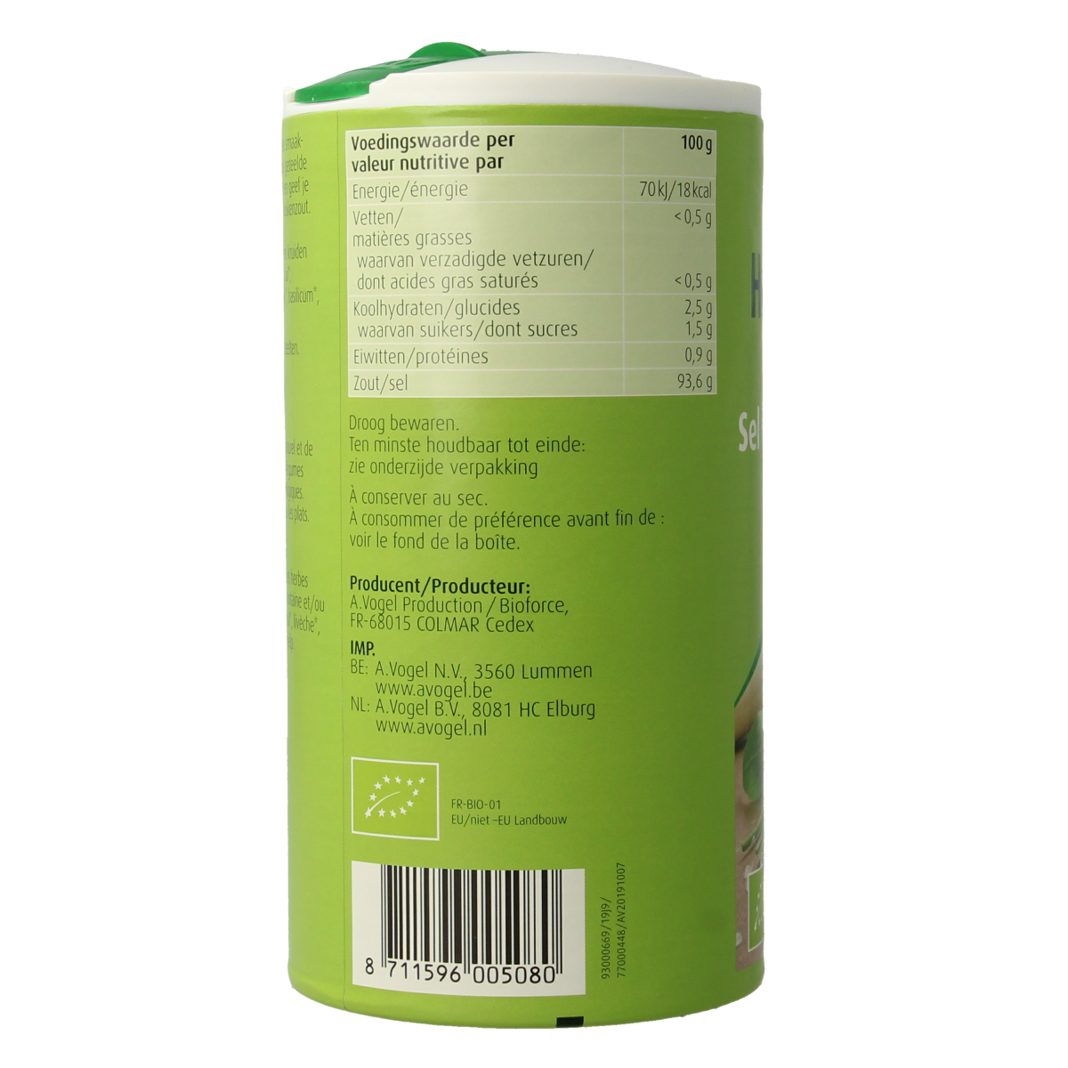 A Vogel Herbamare bio kruidenzout in 500g jar, organic herbal seasoning salt for cooking and flavoring dishes.