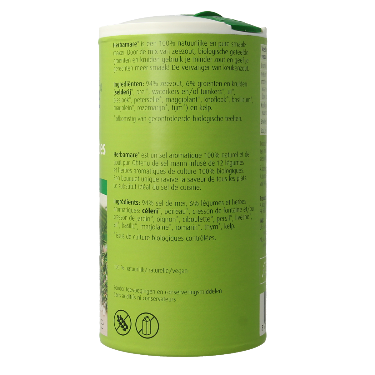 A Vogel Herbamare organic herbal seasoning salt in a 500g container, featuring a blend of herbs and sea salt for cooking.