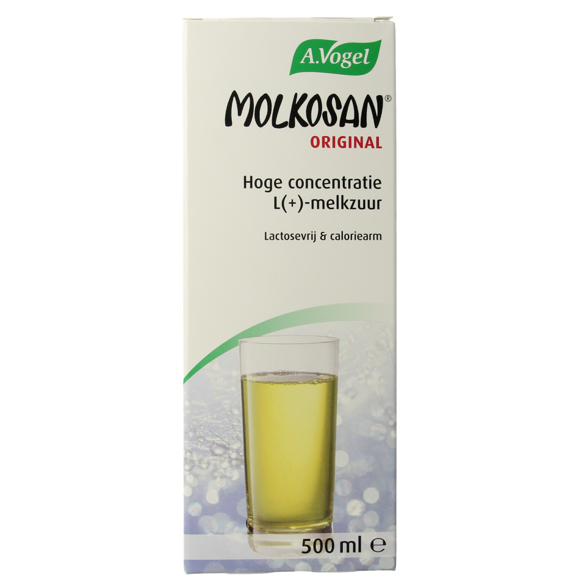 A Vogel Molkosan herbal supplement in a 500ml bottle, part of the kruidenpreparaten line, with the product label visible.