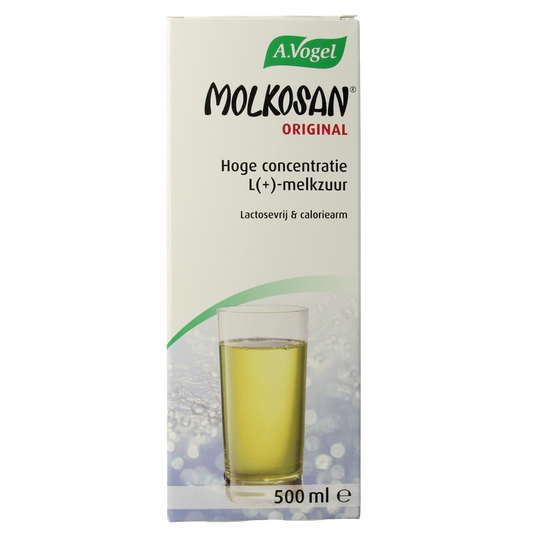 A Vogel Molkosan herbal supplement in a 500ml bottle, part of the kruidenpreparaten line, with the product label visible.