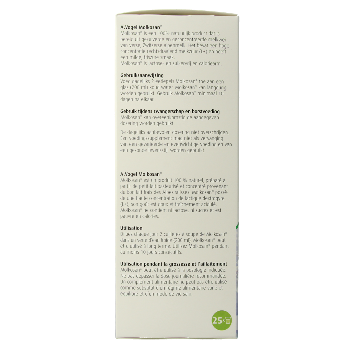 A Vogel Molkosan probiotic herbal supplement in a 500ml bottle, part of the kruidenpreparaten natural health product line.
