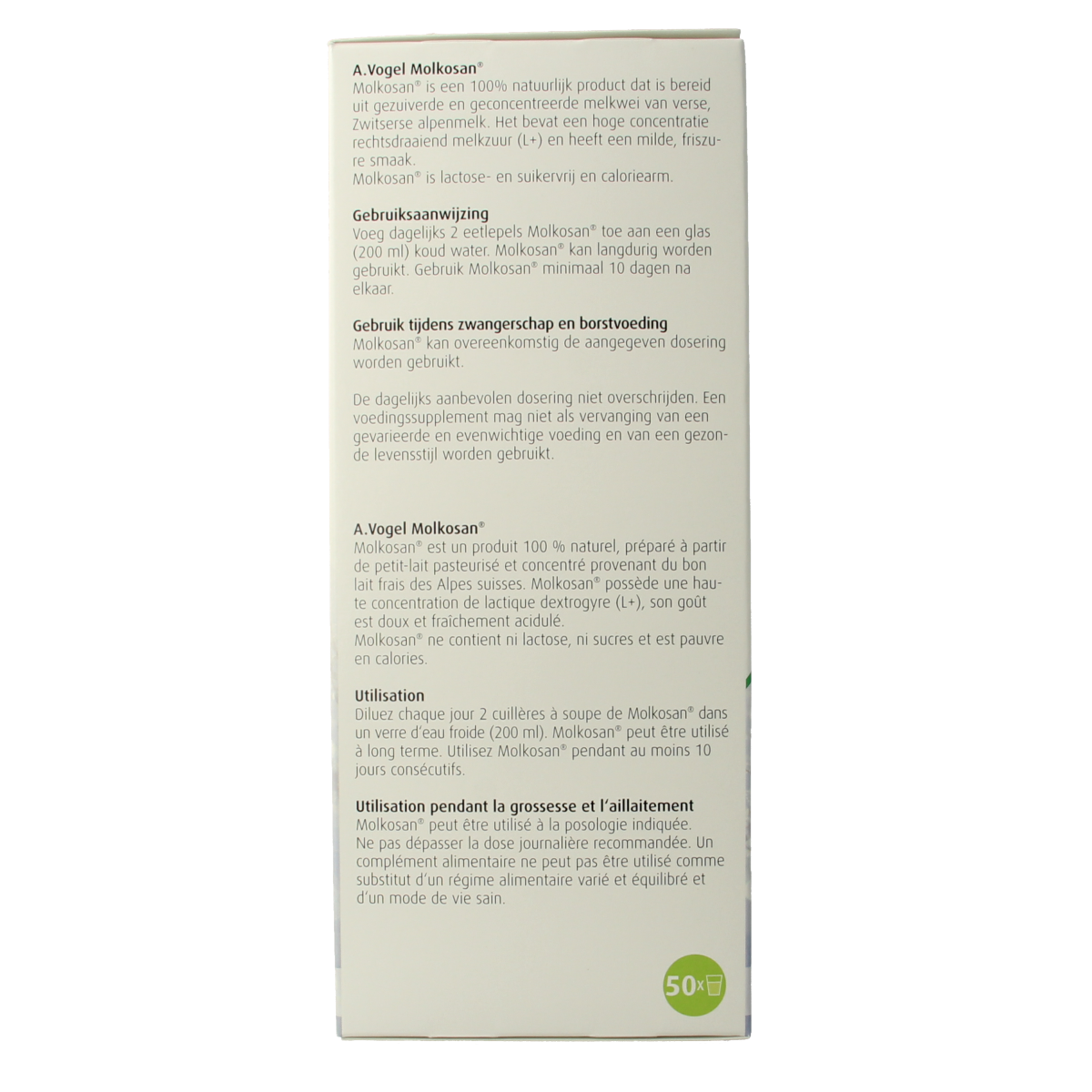 A Vogel Molkosan herbal supplement in a 1-liter bottle, featuring a white label with green accents and product details.