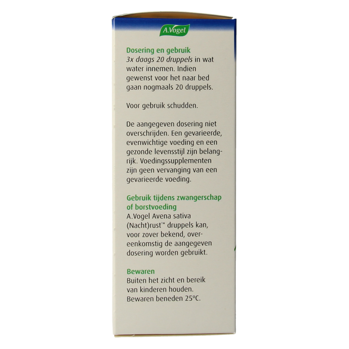 A Vogel Avena sativa herbal remedy bottle with label showing 100ml for night rust relief in Kruidenpreparaten category