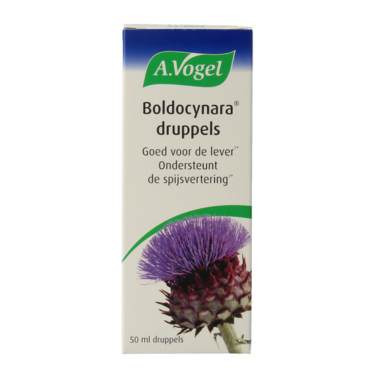A Vogel Boldocynara herbal drops in a 50ml bottle, natural herbal preparation for digestion support.