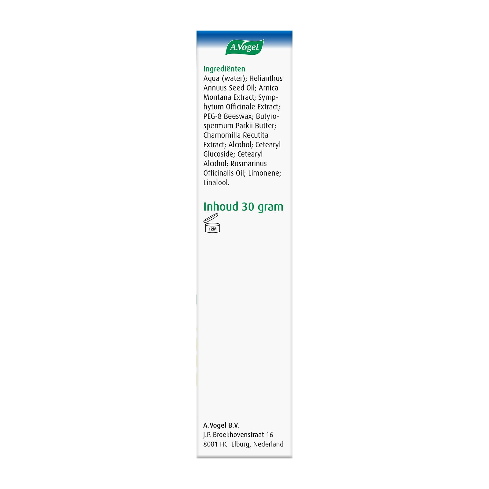 A Vogel Arnica creme 30g jar, natural body care product with a white and green label, designed for soothing skin.