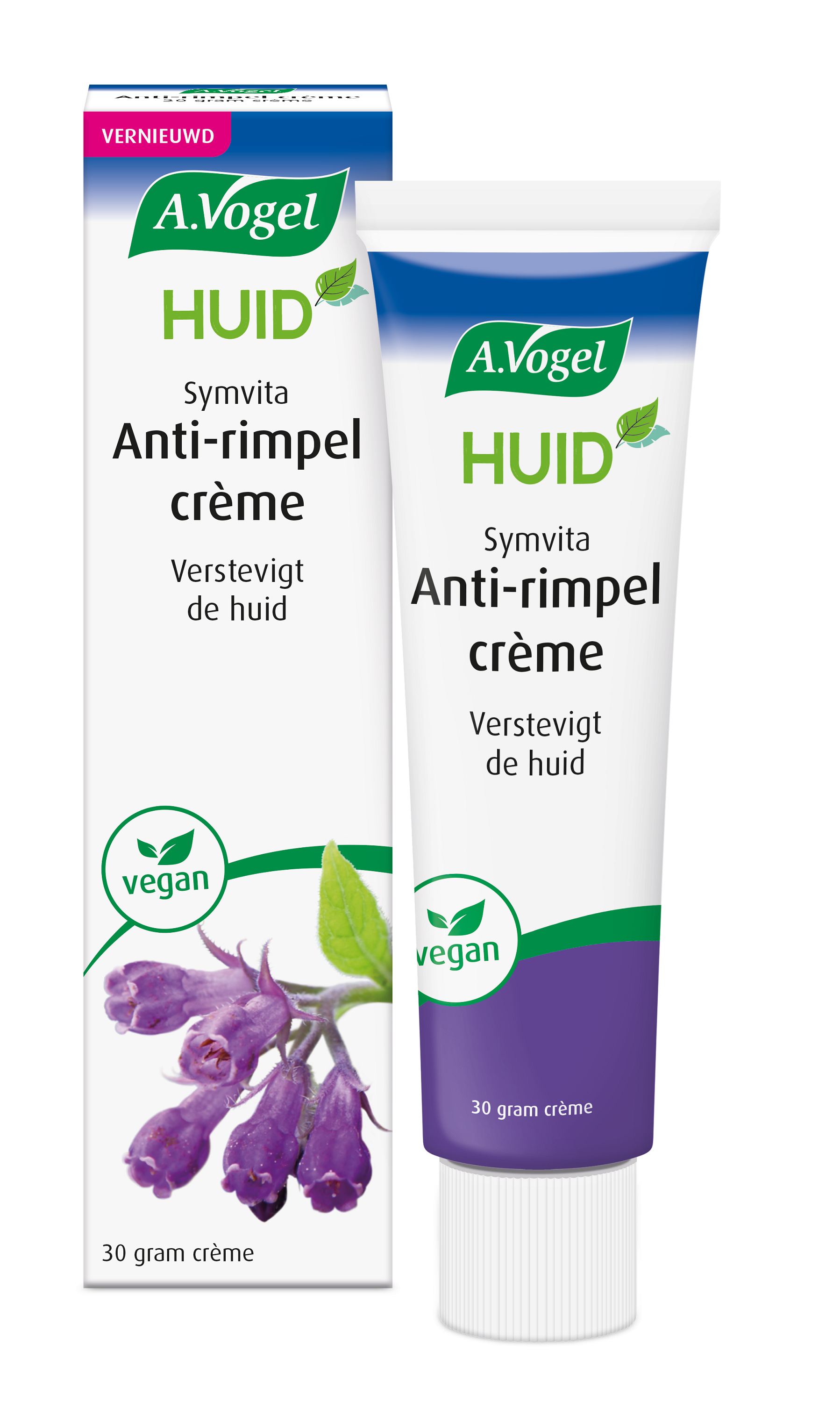 A Vogel Symvita anti-rimpel crème in a 30g jar, part of body care product line, featuring smooth texture and brand label.