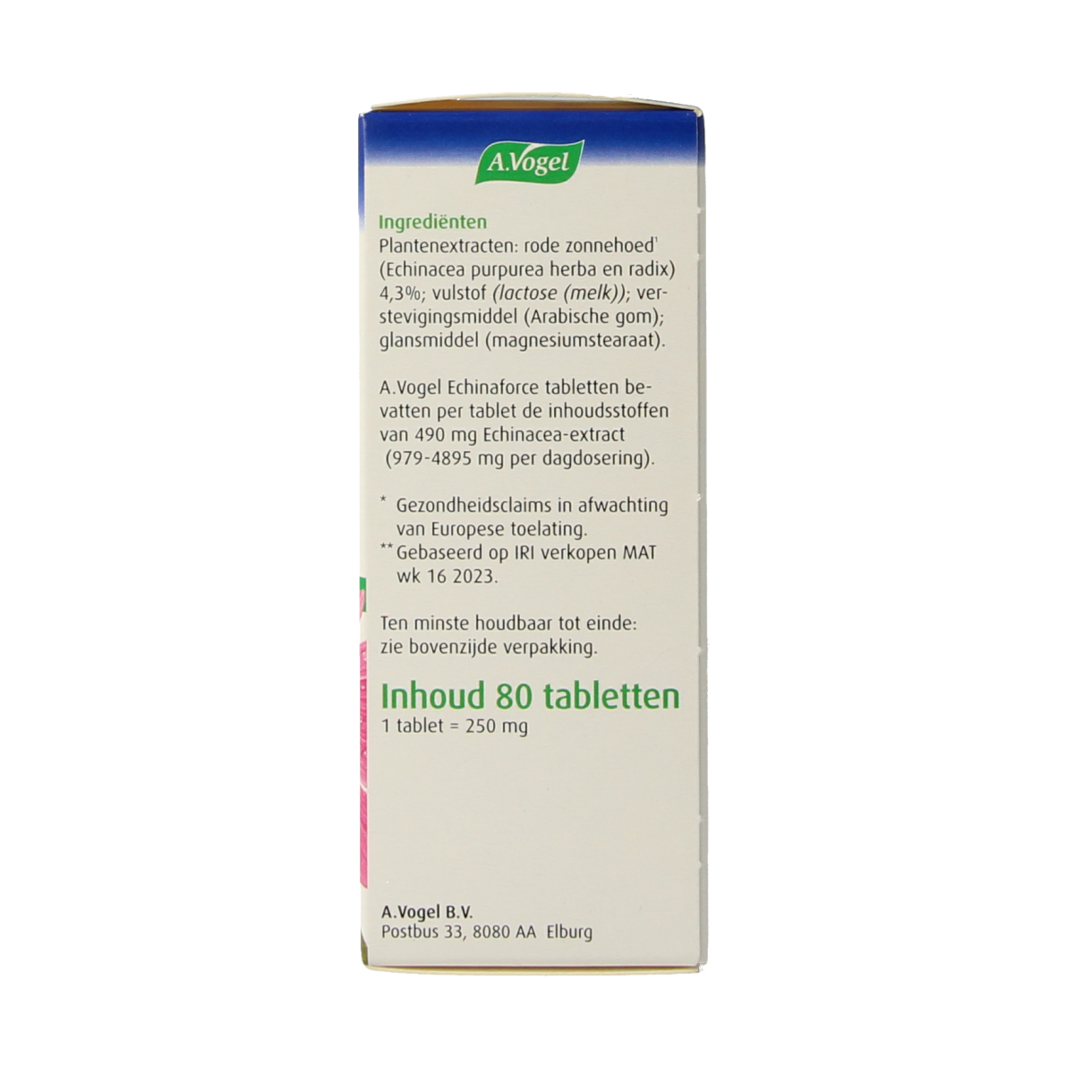 A Vogel Echinaforce herbal tablets in a white bottle, featuring the product label and tablet count on the packaging.