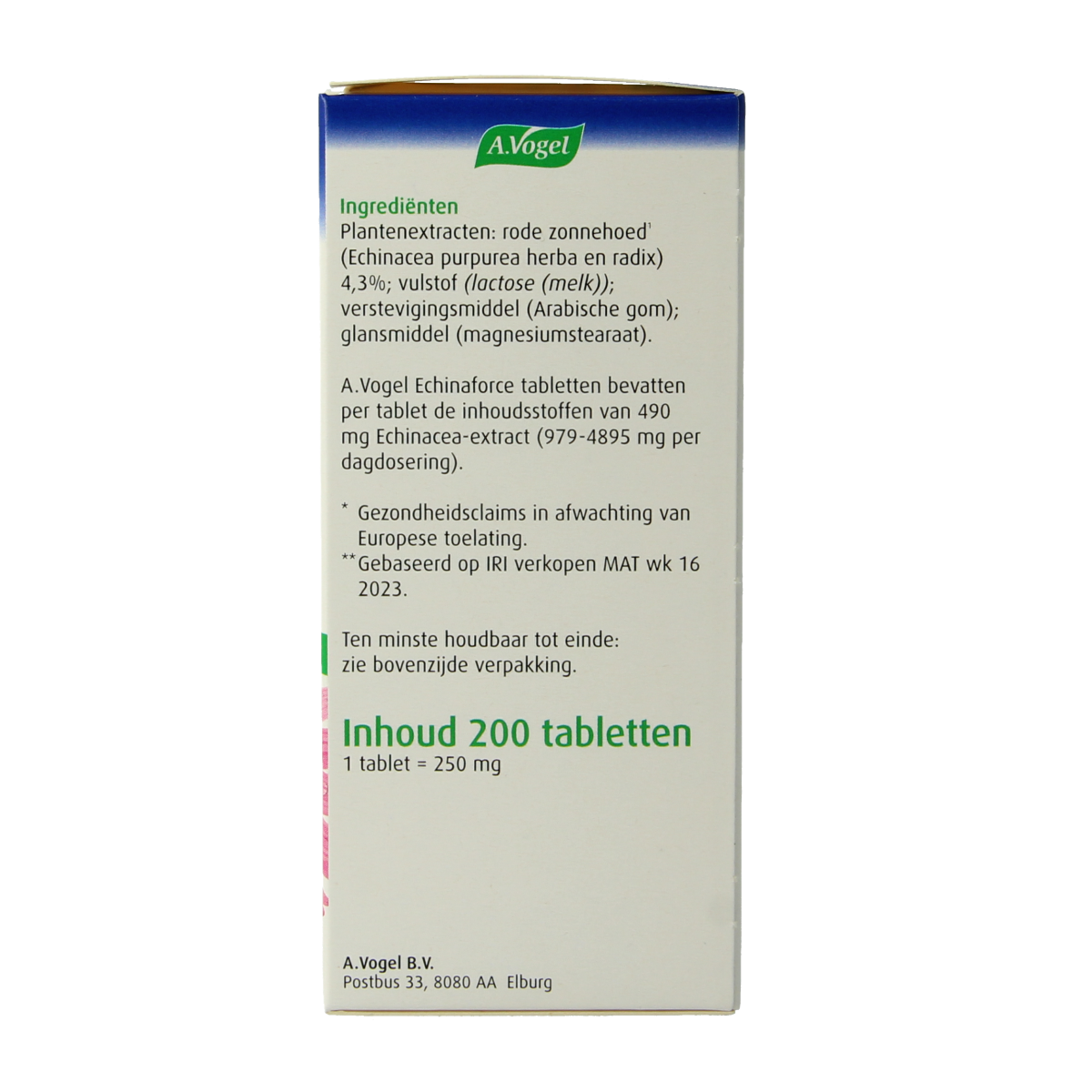 A Vogel Echinaforce herbal tablets in a clear bottle, featuring the label and tablets inside, for immune support.