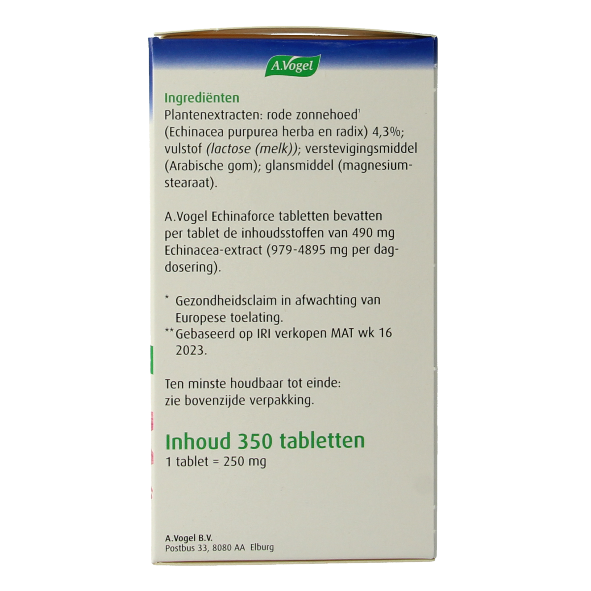 A Vogel Echinaforce 350mg herbal tablets in a blister pack, natural herbal supplement for immune support.
