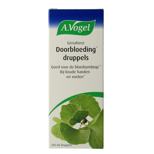 A Vogel Geriaforce herbal supplement bottle with 100ml capacity, featuring product label and packaging details.