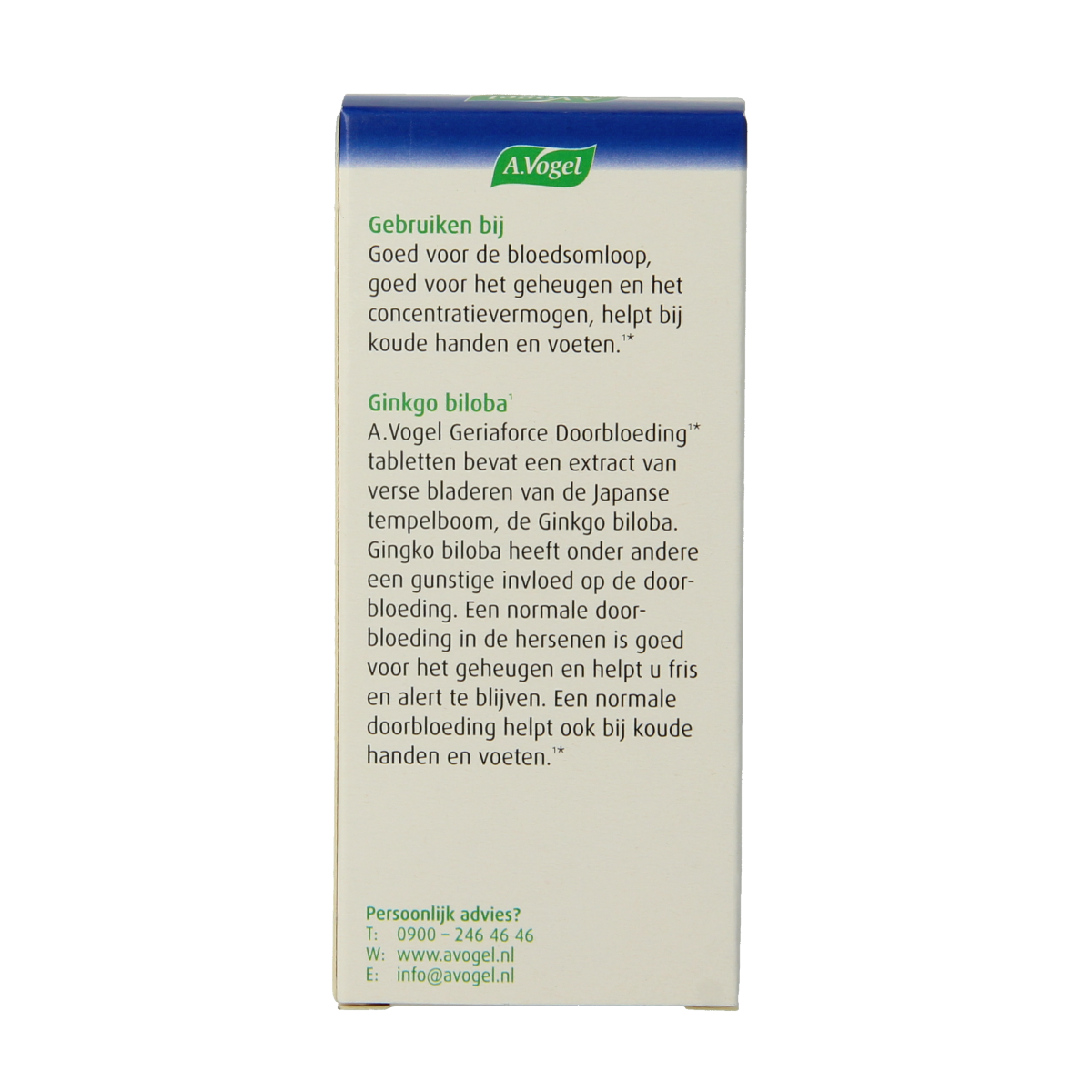 A Vogel Geriaforce herbal supplement tablets in a bottle, designed to support healthy blood circulation.