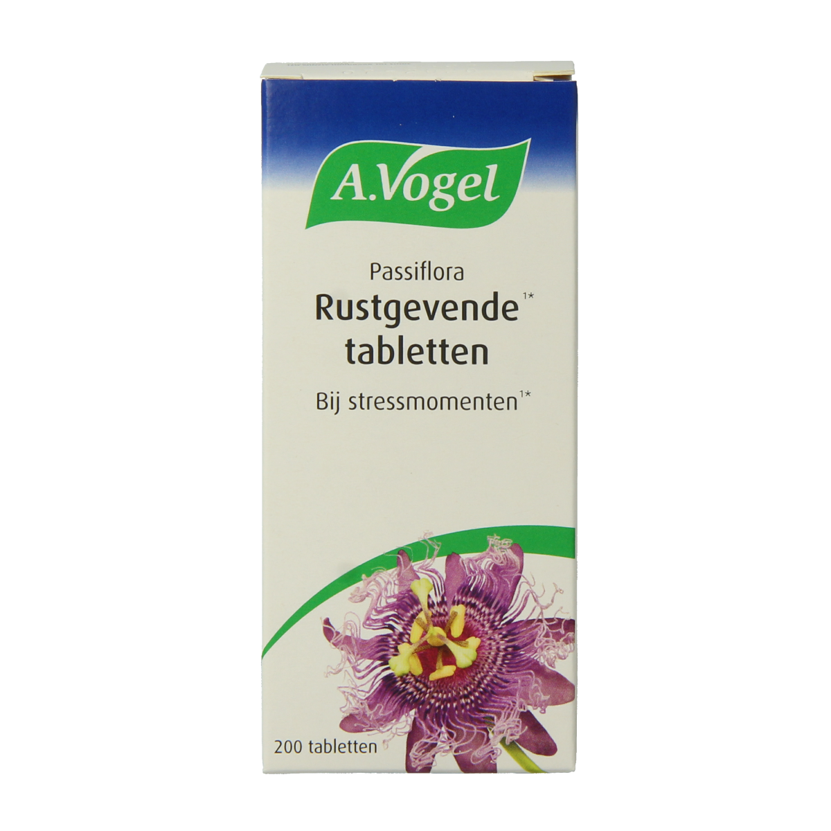 A Vogel Passiflora rustgevende kruidenpreparaten tabletenschaal with 200 tablets, natural herbal supplement for relaxation.