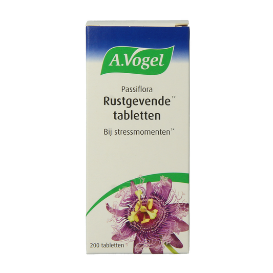 A Vogel Passiflora rustgevende kruidenpreparaten tabletenschaal with 200 tablets, natural herbal supplement for relaxation.