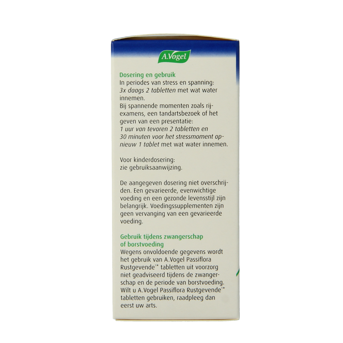 A Vogel Passiflora rustgevende kruidenpreparaten tabletten, 200 stuks, in een heldere doos, voor ontspanning en rust.