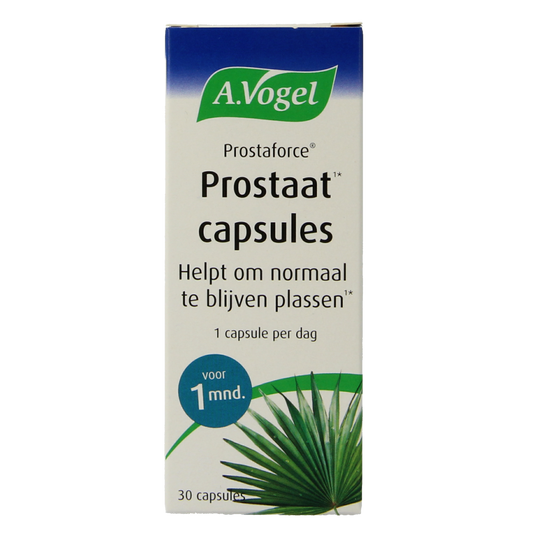 A Vogel Prostaforce herbal supplement capsules, 30 count, in a white bottle with green label, designed for urinary health support.