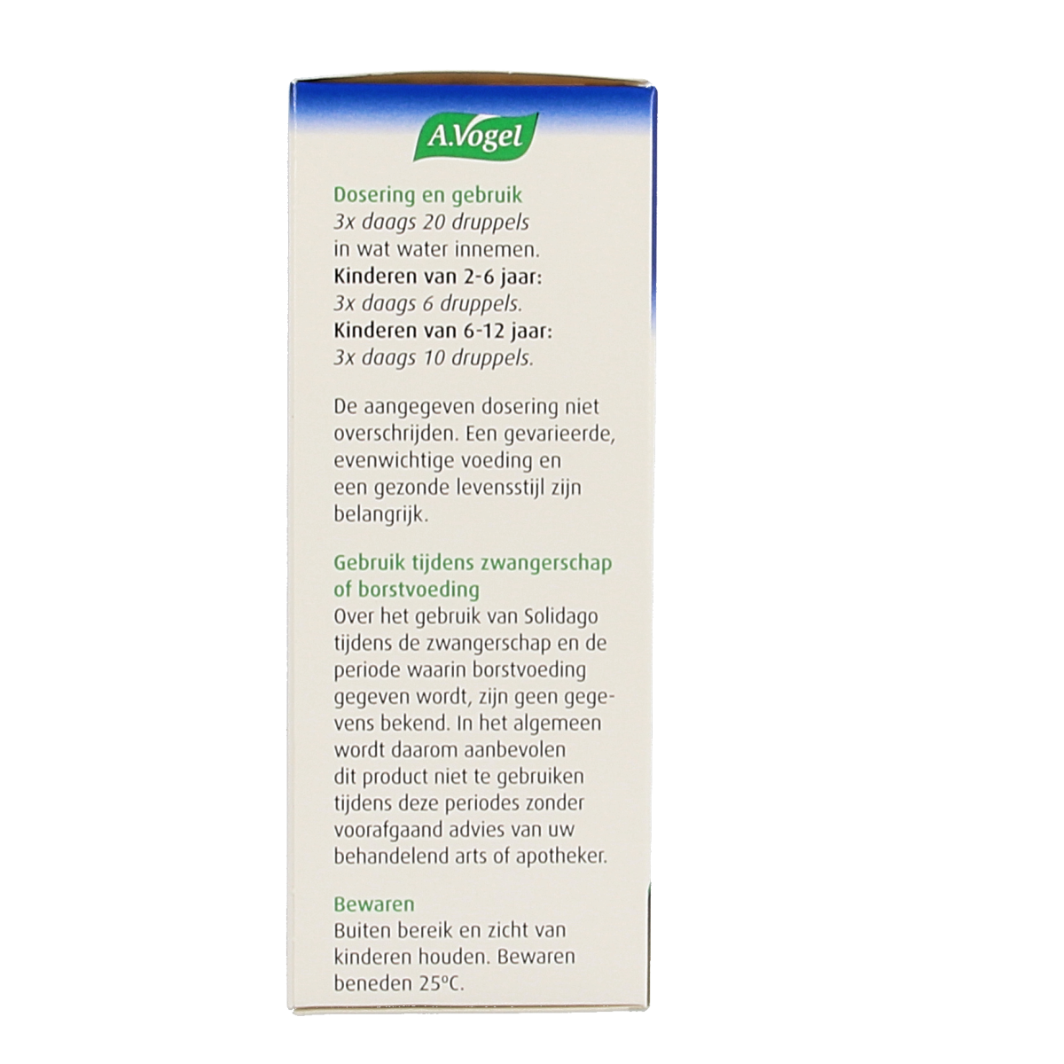 A Vogel Solidago herbal preparation in a 100ml bottle, featuring a label with botanical illustrations and product details.
