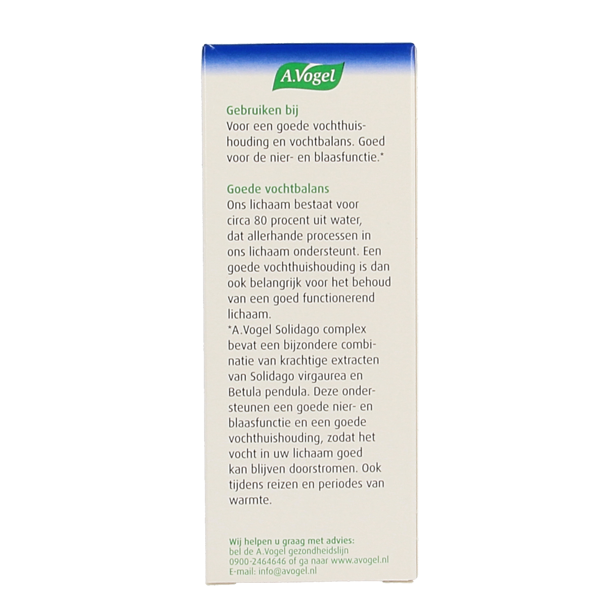 A Vogel Solidago herbal preparation in a 100ml bottle, part of A Vogel's kruidenpreparaten line, with a label showing natural ingredients.