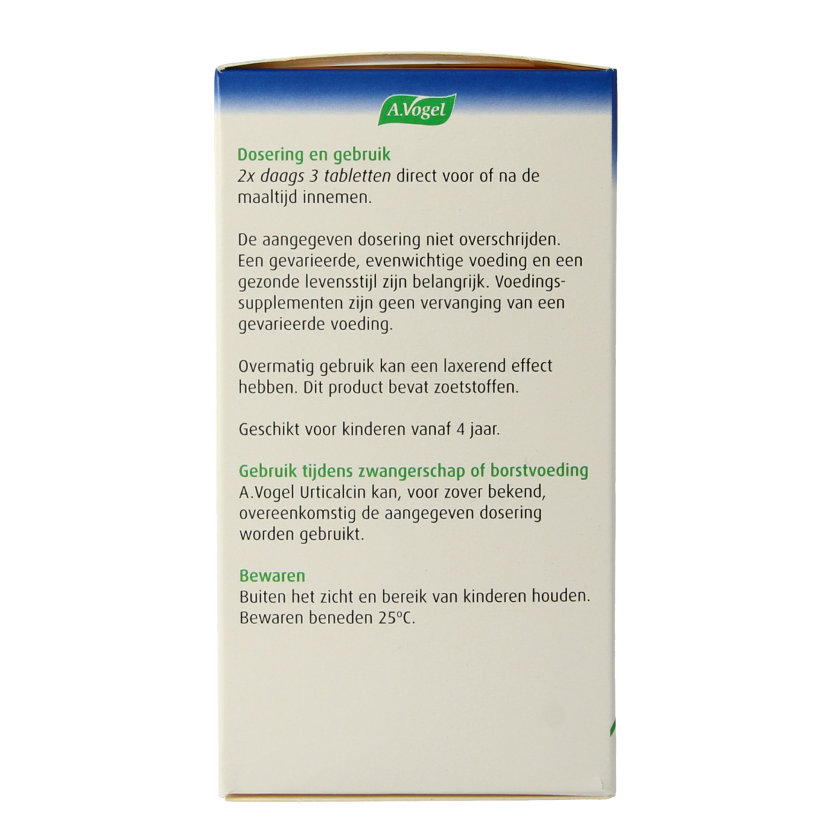A Vogel Urticalcin 1000 tablets, herbal supplement by A Vogel, shown in a bottle with tablets inside.