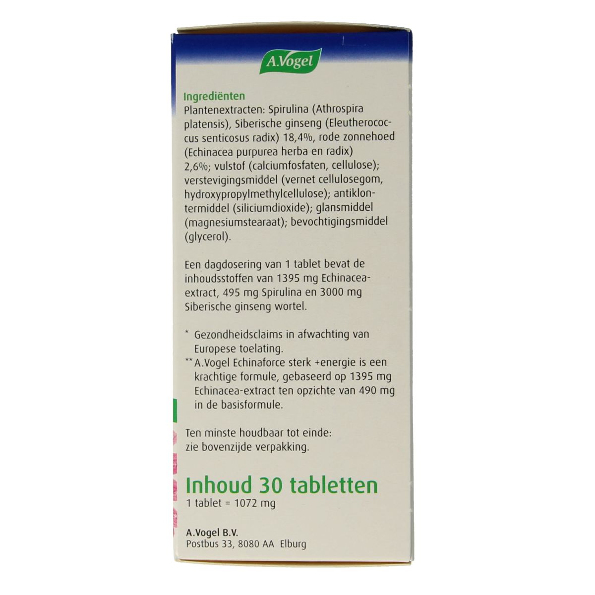 A Vogel Echinaforce strong and energizing herbal tablets, 30-count, natural herbal supplement in a blister pack.