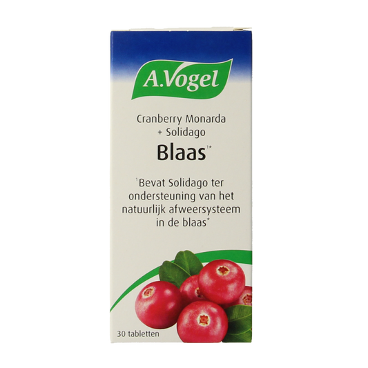 A Vogel Cranberry Monarda herbal supplement tablets, 30 count, natural plant-based remedy, shown in a close-up image.