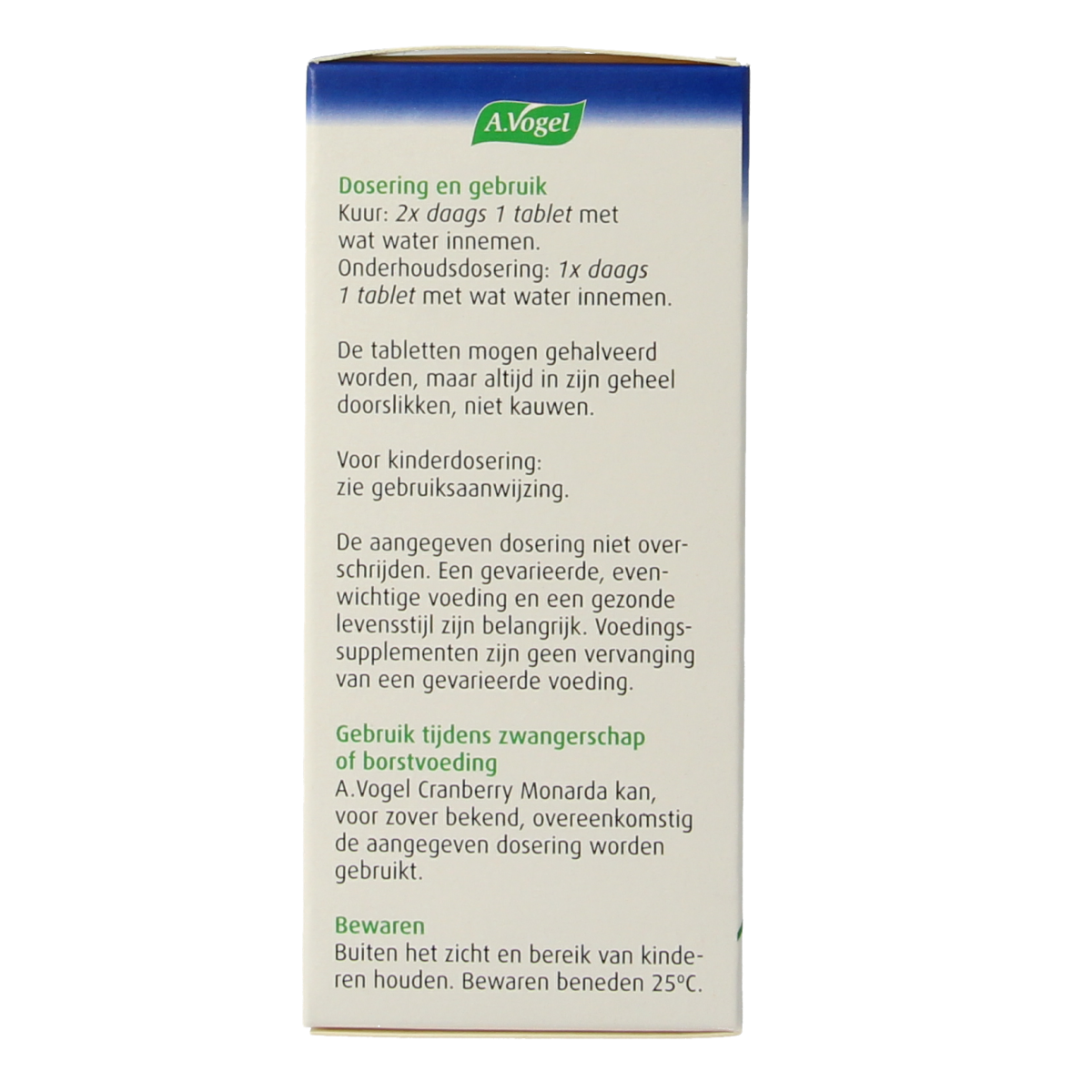 A Vogel Cranberry Monarda herbal supplement tablets in a bottle, showing the product label and tablets inside.