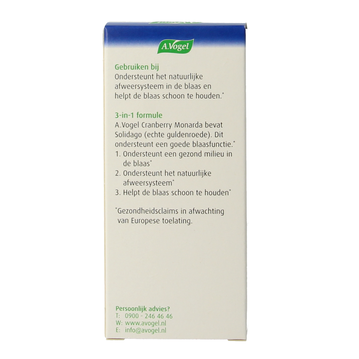 A Vogel Cranberry Monarda herbal supplement tablets, 30 count, in a clear container displaying the round tablets.