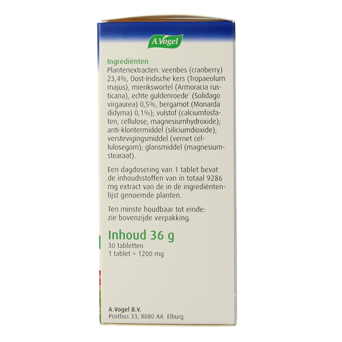 A Vogel Cranberry Monarda herbal supplement tablets, 30 count, in a bottle with label showing cranberry and monarda ingredients.