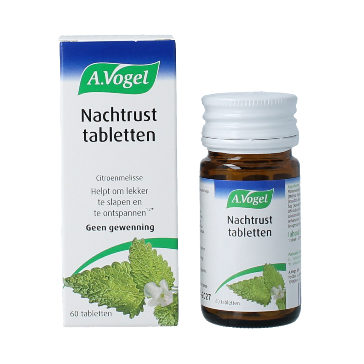 A Vogel Nachtrust herbal tablets, a box of 60 herbal supplement tablets from A Vogel, shown in the product image.