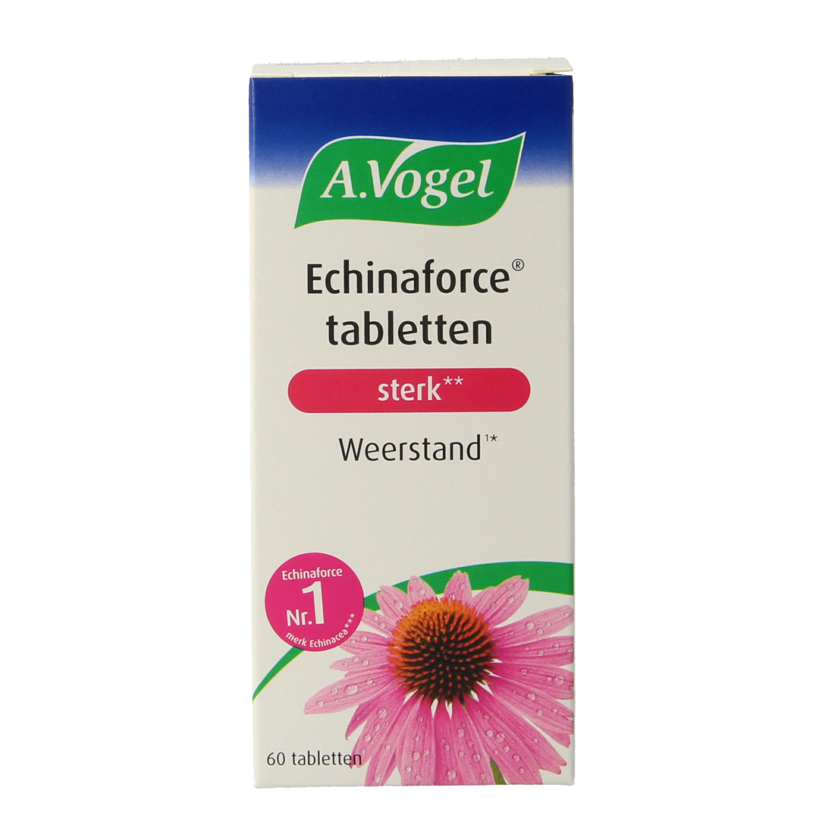 A Vogel Echinaforce sterke kruidenpreparaten tabletten in een doos met 60 tabletten, zichtbaar in een open verpakking