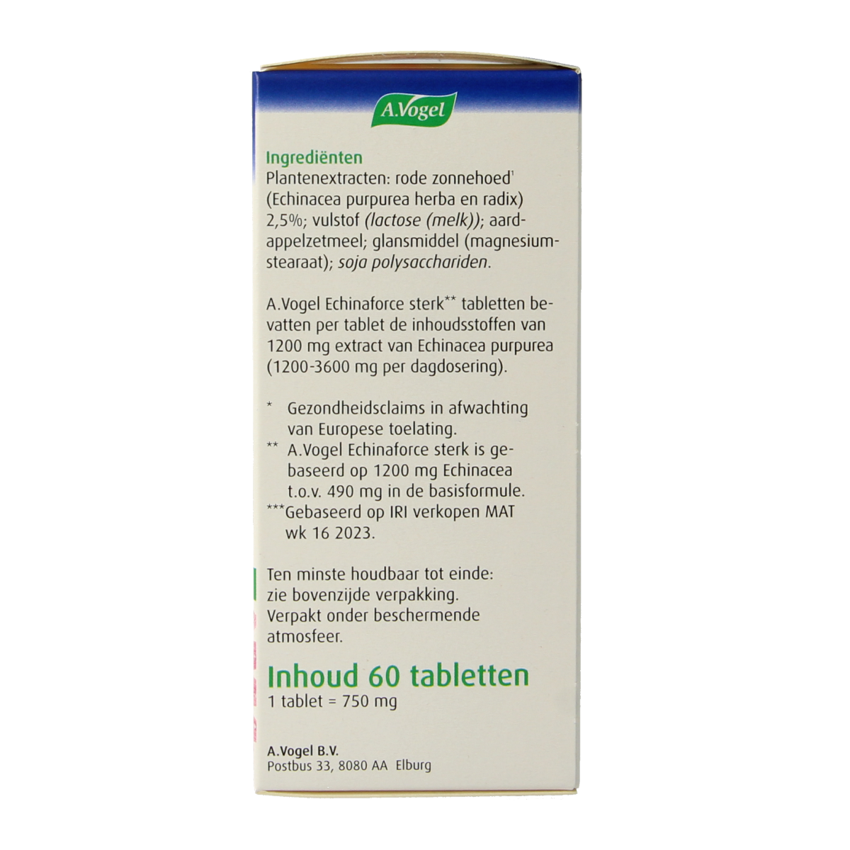 A Vogel Echinaforce sterke tabletten, kruidenpreparaten, 60 stuk, met echinacea voor ondersteuning van het immuunsysteem.