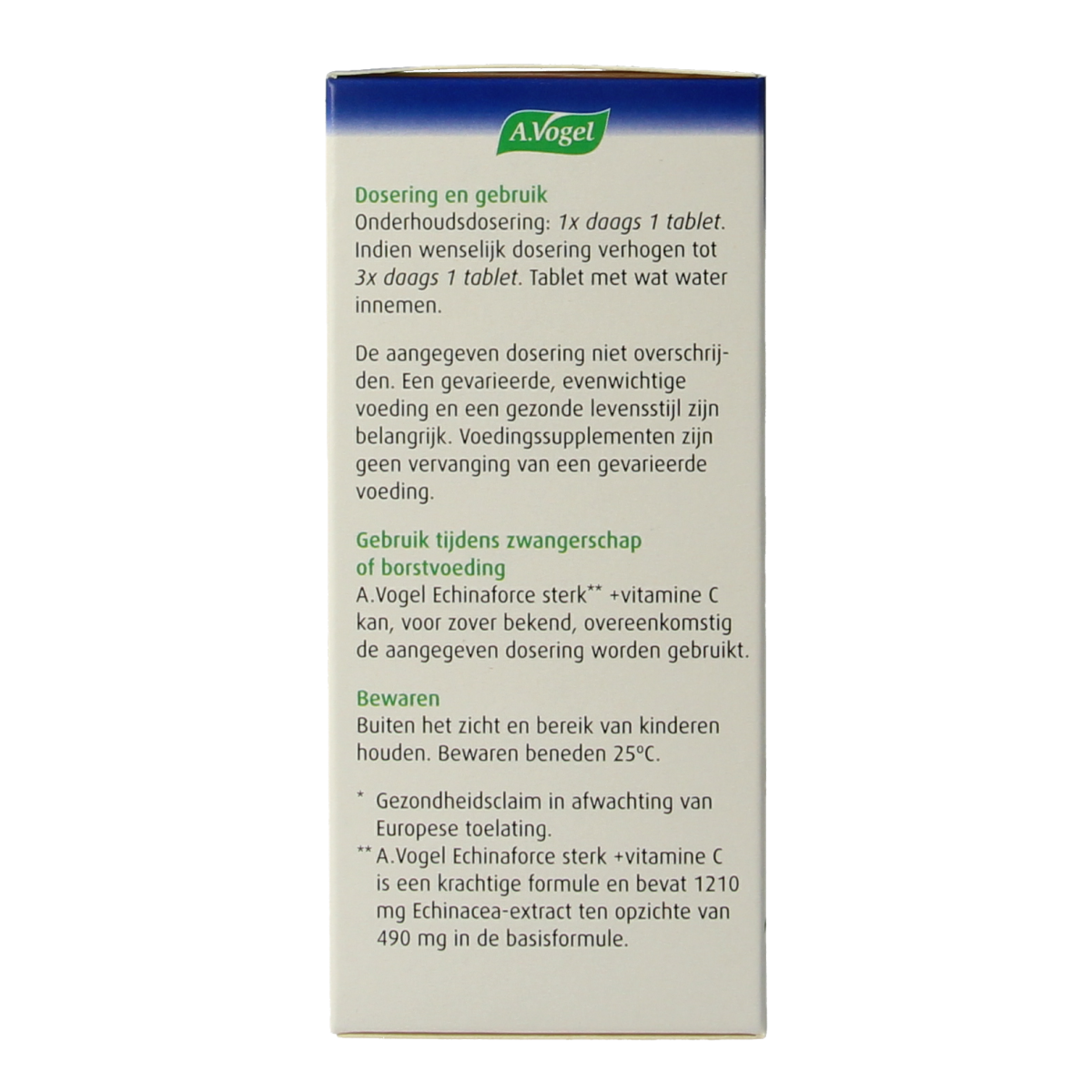A Vogel Echinaforce sterk + vitamine C herbal tablets in a blister pack, natural remedy for immune support.