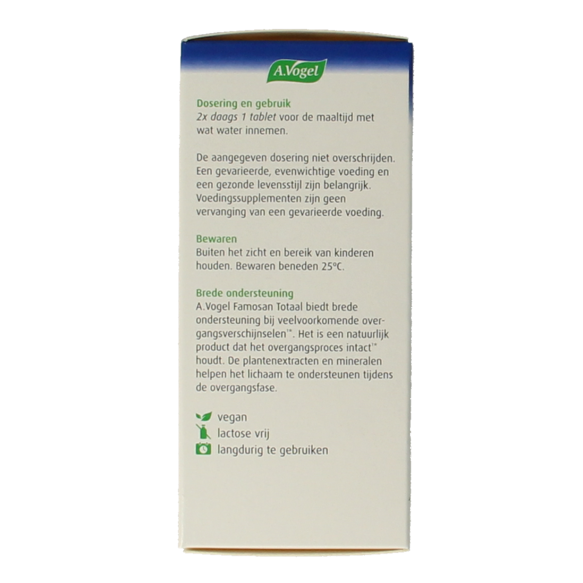 A Vogel Famosan Overgang Totaal herbal supplement tablets in a blister pack, designed for supporting hormonal balance.