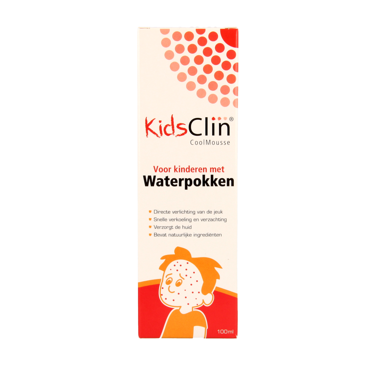 Kidsclin Waterpokkenschuim in a 100ml bottle, gentle baby and toddler skincare foam, suitable for sensitive skin.