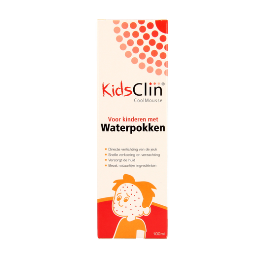 Kidsclin Waterpokkenschuim in a 100ml bottle, gentle baby and toddler skincare foam, suitable for sensitive skin.