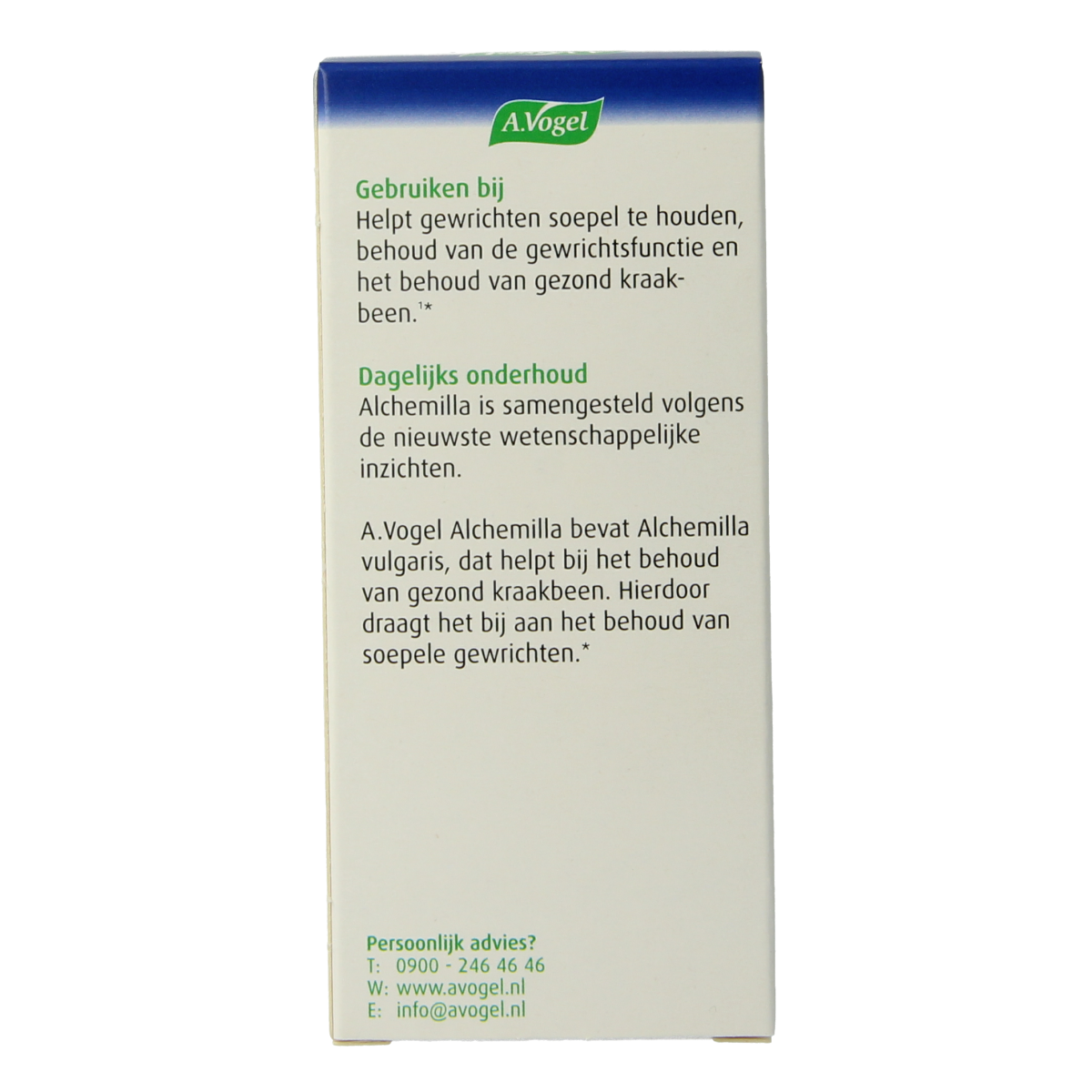 A Vogel Alchemilla gewrichten tabletten, a herbal supplement in a container with 60 tablets, designed to support joint health.