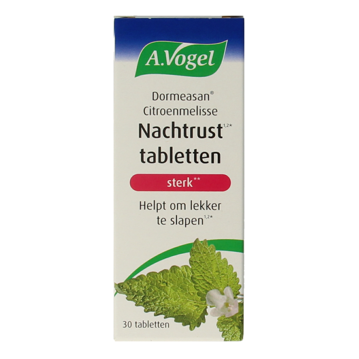A Vogel Nachtrust Sterk herbal tablets for sleep relief, showing the product packaging with tablets inside.
