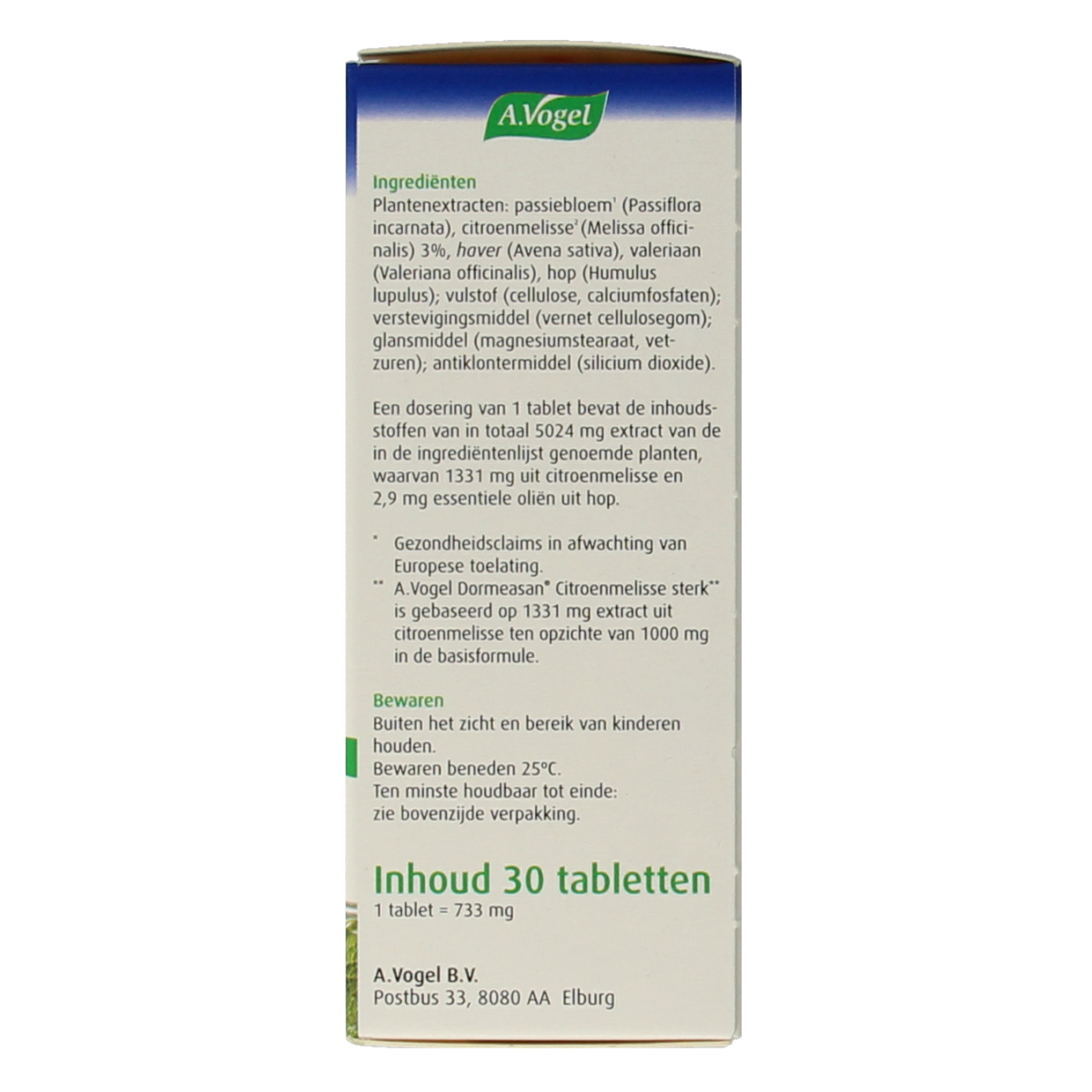 A Vogel Nachtrust Sterk herbal supplement tablets in a blister pack, natural ingredients for supporting sleep and relaxation.