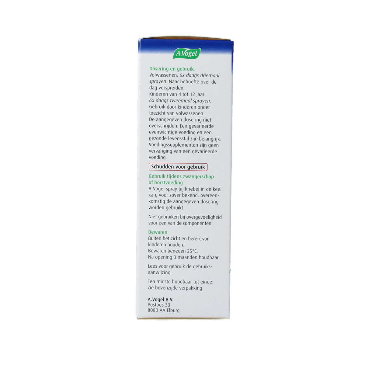 A Vogel Spray kriebel in de keel hoesten, 30ml bottle with nozzle, designed for soothing sore throats and cough relief.