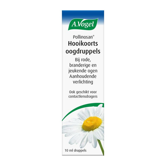 A Vogel Pollinosan hooikoorts oogdruppels in a 10ml bottle, designed for nasal care and allergy relief.