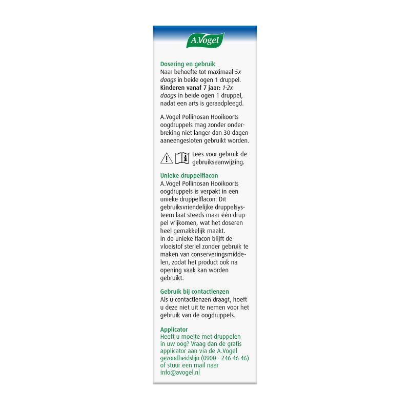 A Vogel Pollinosan hooikoorts oogdruppels in 10ml bottle, nasal care and inhalation product, clear dropper bottle with label
