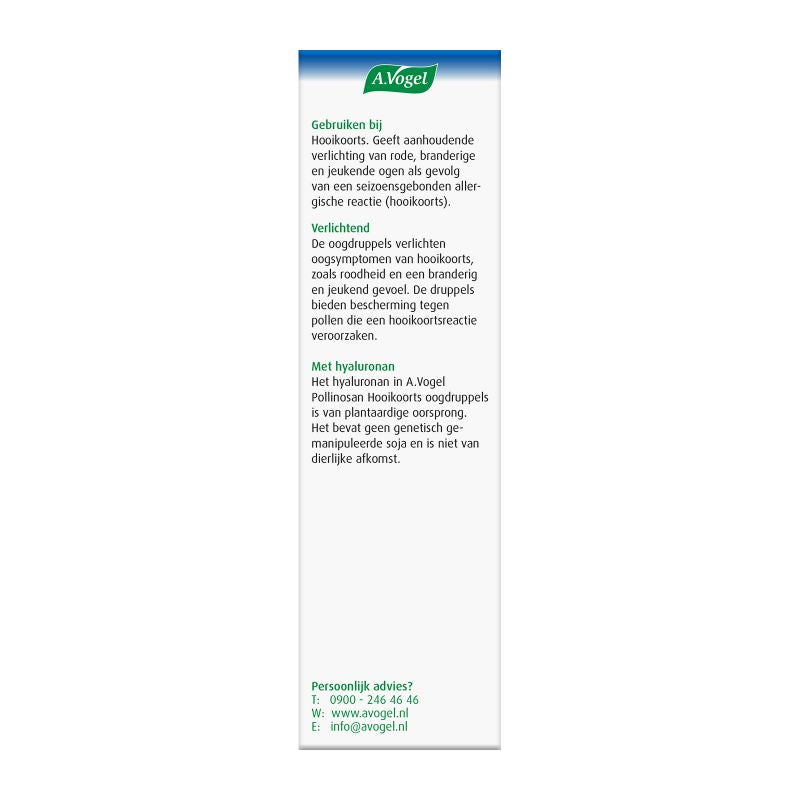 A Vogel Pollinosan hooikoorts oogdruppels in a 10ml bottle, designed for nasal care and allergy relief.