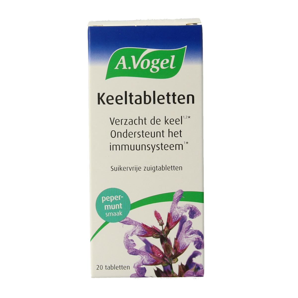 A Vogel Keeltabletten herbal throat lozenges in a blister pack, 20 tablets, natural herbal remedy for soothing the throat.