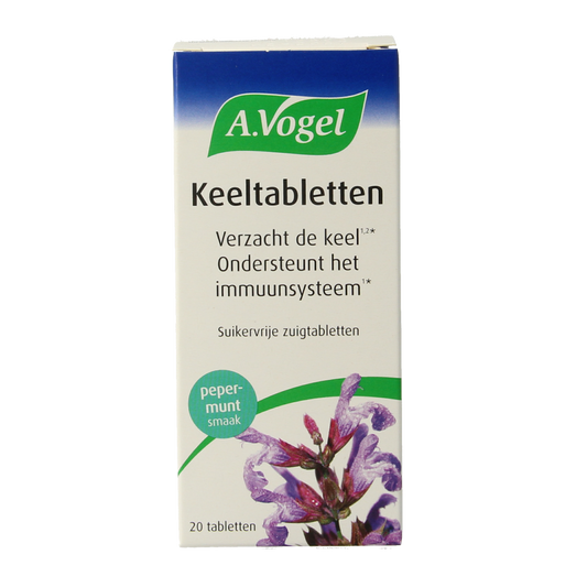 A Vogel Keeltabletten herbal throat lozenges in a blister pack, 20 tablets, natural herbal remedy for soothing the throat.