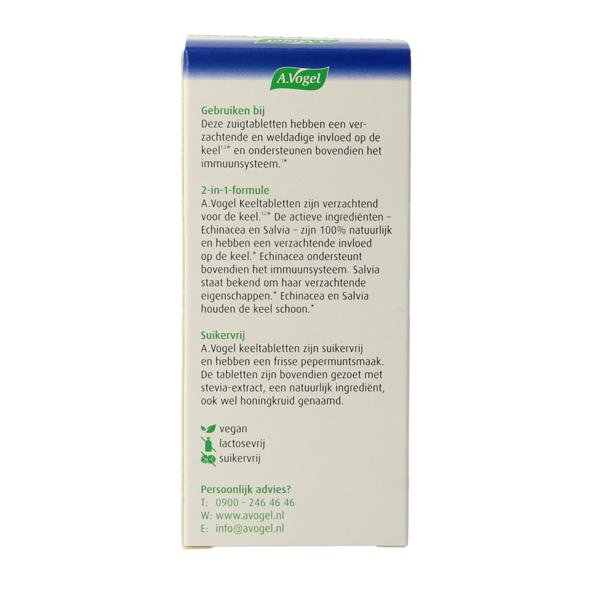 A Vogel Keeltabletten herbal throat lozenges in a box, 20 tablets, natural herbal remedy for soothing the throat.