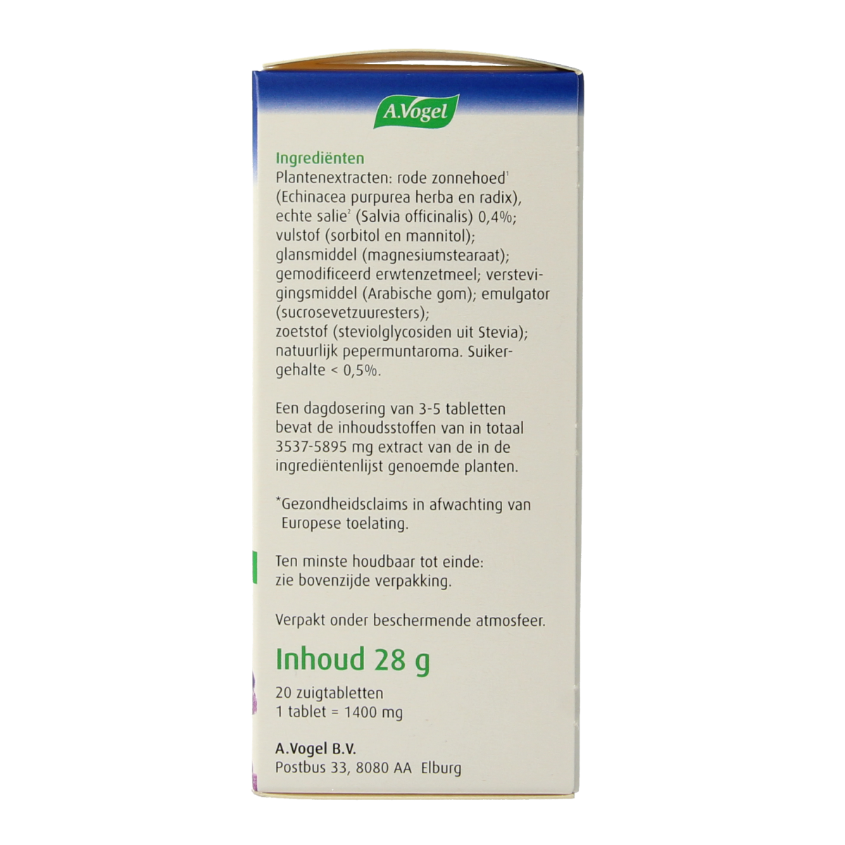 A Vogel Keeltabletten herbal throat lozenges in a blister pack, 20 tablets, natural herbal remedy for soothing the throat.