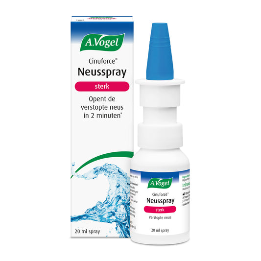 A Vogel Cinuforce strong nasal spray bottle, 20ml, used for nasal care and inhalation therapy.