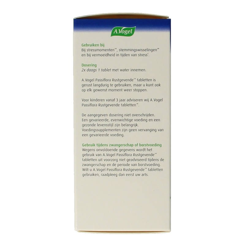 A Vogel Passiflora herbal supplement box with 30 tablets for mood swings, featuring natural plant-based ingredients.
