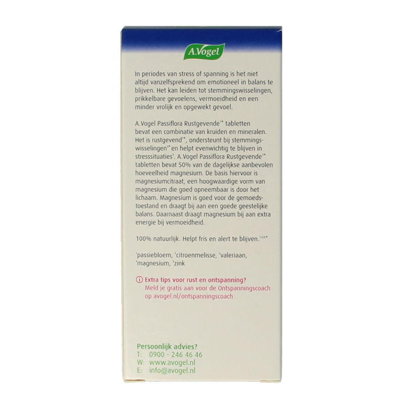 A Vogel Passiflora herbal supplement box with 30 tablets, designed to help with mood swings and stress relief.