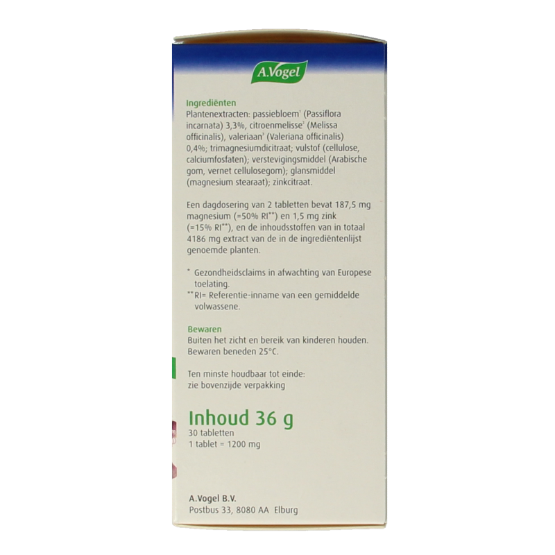 A Vogel Passiflora herbal supplement box with 30 tablets for mood balancing and stress relief, featuring green and white packaging.