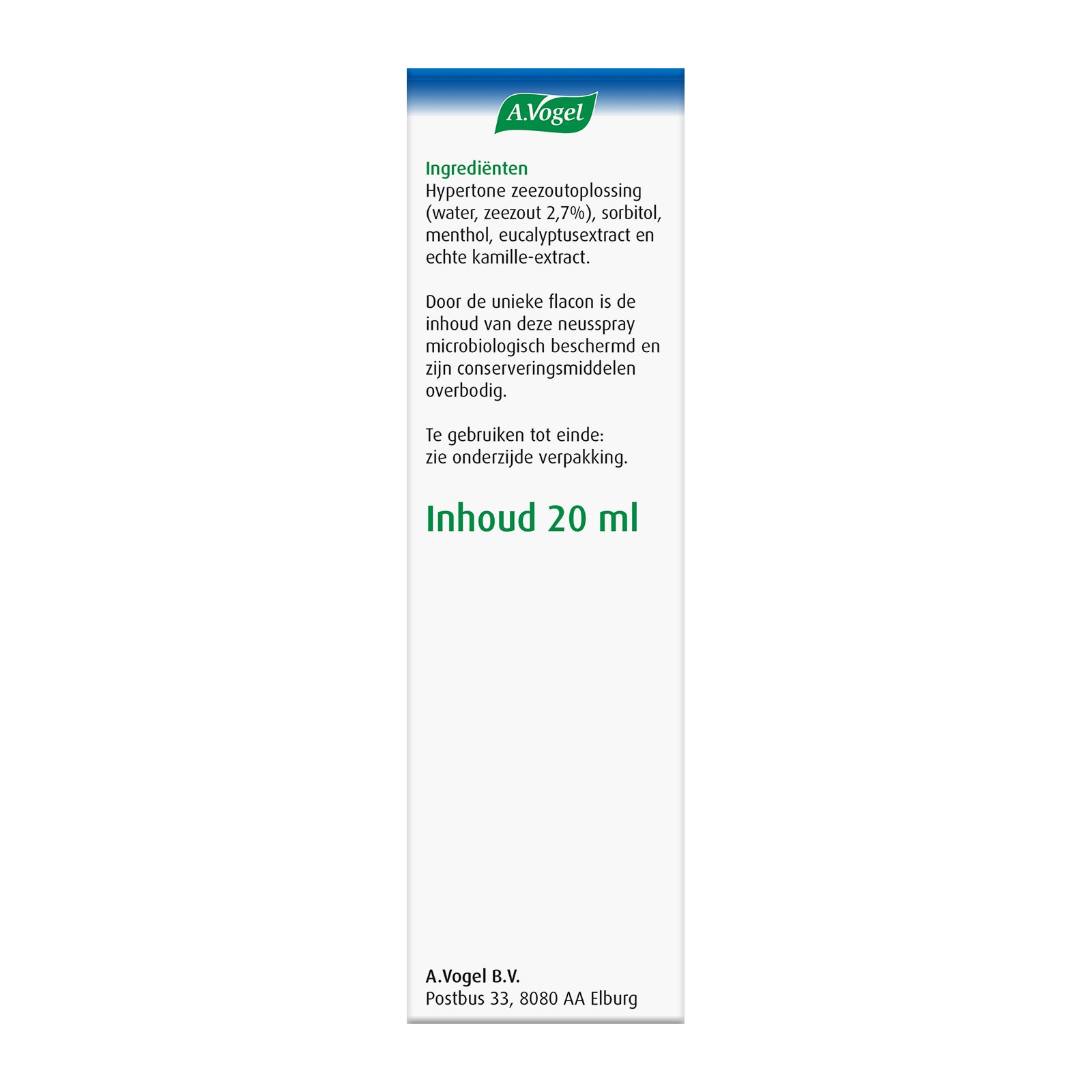A Vogel Cinuforce extra sterk menthol nasal spray in 20ml bottle, nasal care and inhalation product with menthol aroma.